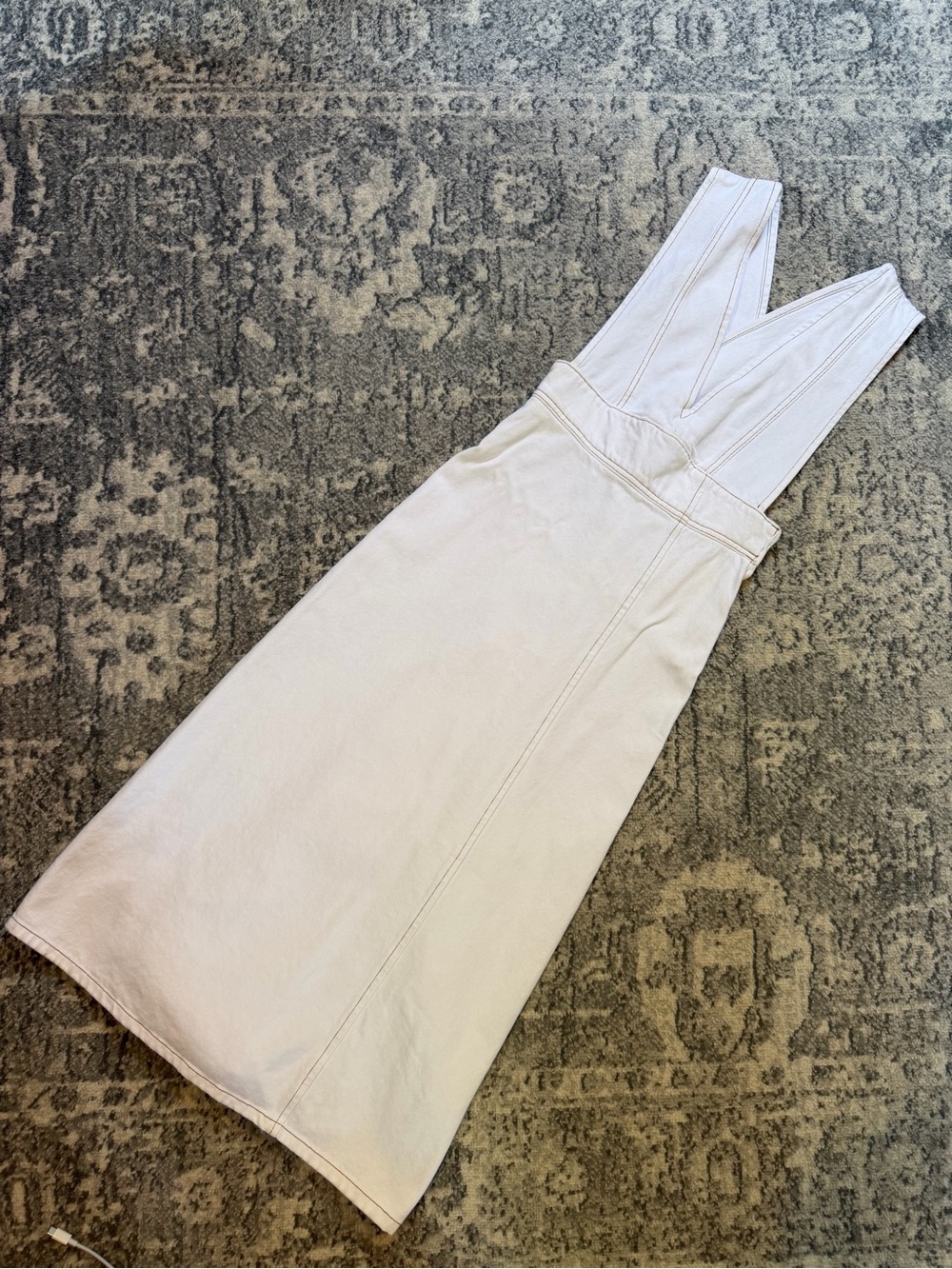 Zara White Pinafore Dress with Contrast Topstitching